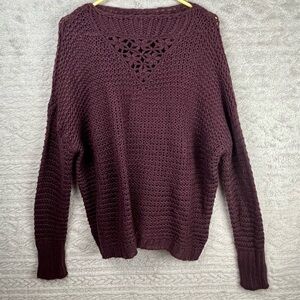 Easel Whimsigoth Burgundy Knit Sweater Floral Accent Boatneck Large